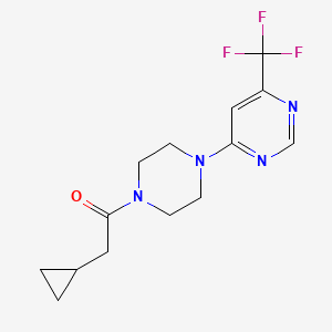 molecular formula C14H17F3N4O B2905000 2-Cyclopropyl-1-(4-(6-(trifluoromethyl)pyrimidin-4-yl)piperazin-1-yl)ethanone CAS No. 2034411-34-0