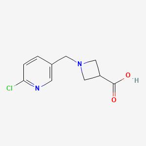 molecular formula C10H11ClN2O2 B2905002 1-((6-Chloropyridin-3-yl)methyl)azetidine-3-carboxylic acid CAS No. 1289385-98-3