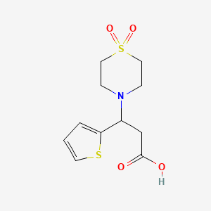 molecular formula C11H15NO4S2 B2905013 3-(1,1-Dioxo-1lambda~6~,4-thiazinan-4-yl)-3-(2-thienyl)propanoic acid CAS No. 885951-51-9