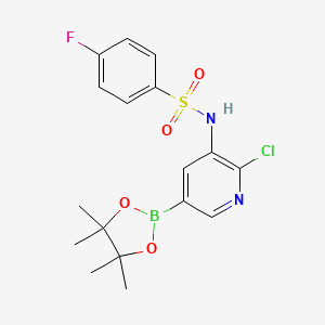 molecular formula C17H19BClFN2O4S B2905017 n-[2-Chloro-5-(4,4,5,5-tetramethyl-1,3,2-dioxaborolan-2-yl)pyridin-3-yl]-4-fluorobenzene-1-sulfonamide CAS No. 1112983-31-9