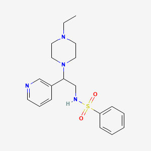 molecular formula C19H26N4O2S B2905028 N-(2-(4-ethylpiperazin-1-yl)-2-(pyridin-3-yl)ethyl)benzenesulfonamide CAS No. 863558-57-0
