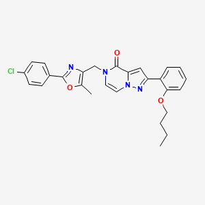 molecular formula C27H25ClN4O3 B2905034 2-(2-丁氧基苯基)-5-((2-(4-氯苯基)-5-甲基恶唑-4-基)甲基)吡唑并[1,5-a]嘧啶-4(5H)-酮 CAS No. 1359017-39-2
