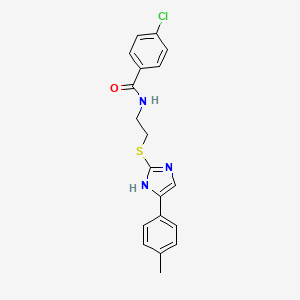 molecular formula C19H18ClN3OS B2905038 4-氯-N-(2-((5-(对甲苯基)-1H-咪唑-2-基)硫代)乙基)苯甲酰胺 CAS No. 897455-09-3