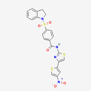 molecular formula C22H16N4O5S3 B2905043 4-(2,3-dihydroindol-1-ylsulfonyl)-N-[4-(4-nitrothiophen-2-yl)-1,3-thiazol-2-yl]benzamide CAS No. 361171-03-1