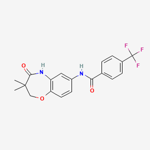 molecular formula C19H17F3N2O3 B2905046 N-(3,3-dimethyl-4-oxo-2,3,4,5-tetrahydrobenzo[b][1,4]oxazepin-7-yl)-4-(trifluoromethyl)benzamide CAS No. 921842-45-7