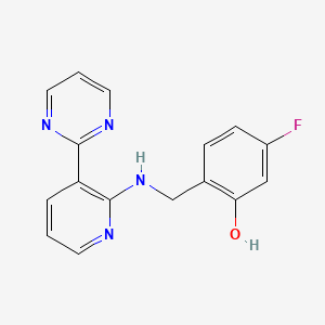 molecular formula C16H13FN4O B2905055 5-Fluoro-2-({[3-(Pyrimidin-2-Yl)pyridin-2-Yl]amino}methyl)phenol CAS No. 1575392-43-6