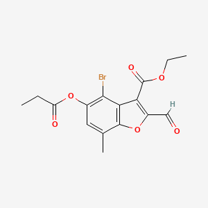 molecular formula C16H15BrO6 B2905057 Ethyl 4-bromo-2-formyl-7-methyl-5-(propionyloxy)benzofuran-3-carboxylate CAS No. 324538-70-7