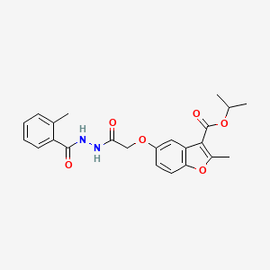 molecular formula C23H24N2O6 B2905064 Isopropyl 2-methyl-5-(2-(2-(2-methylbenzoyl)hydrazinyl)-2-oxoethoxy)benzofuran-3-carboxylate CAS No. 497241-44-8