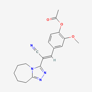 molecular formula C19H20N4O3 B2905066 (E)-4-(2-cyano-2-(6,7,8,9-tetrahydro-5H-[1,2,4]triazolo[4,3-a]azepin-3-yl)vinyl)-2-methoxyphenyl acetate CAS No. 325736-13-8