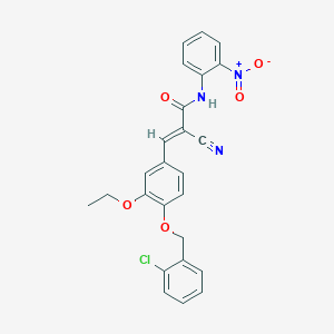 molecular formula C25H20ClN3O5 B2905069 (E)-3-[4-[(2-chlorophenyl)methoxy]-3-ethoxyphenyl]-2-cyano-N-(2-nitrophenyl)prop-2-enamide CAS No. 522655-34-1