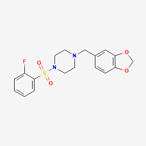 molecular formula C18H19FN2O4S B2905070 1-[(2H-1,3-benzodioxol-5-yl)methyl]-4-(2-fluorobenzenesulfonyl)piperazine CAS No. 670272-26-1