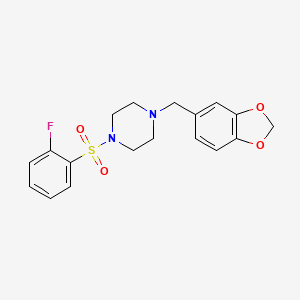 molecular formula C18H19FN2O4S B2905070 1-[(2H-1,3-苯并二氧杂环-5-基)甲基]-4-(2-氟苯磺酰基)哌嗪 CAS No. 670272-26-1