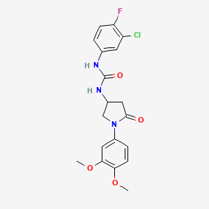 molecular formula C19H19ClFN3O4 B2905079 1-(3-Chloro-4-fluorophenyl)-3-[1-(3,4-dimethoxyphenyl)-5-oxopyrrolidin-3-yl]urea CAS No. 891116-16-8