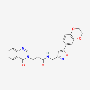 molecular formula C23H20N4O5 B2905087 N-((5-(2,3-dihydrobenzo[b][1,4]dioxin-6-yl)isoxazol-3-yl)methyl)-3-(4-oxoquinazolin-3(4H)-yl)propanamide CAS No. 1207013-62-4