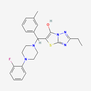 molecular formula C24H26FN5OS B2905088 2-Ethyl-5-((4-(2-fluorophenyl)piperazin-1-yl)(m-tolyl)methyl)thiazolo[3,2-b][1,2,4]triazol-6-ol CAS No. 898367-90-3