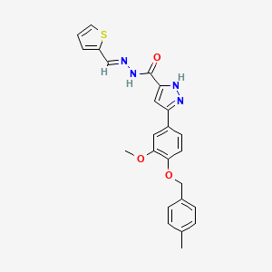 molecular formula C24H22N4O3S B2905092 3-{3-methoxy-4-[(4-methylbenzyl)oxy]phenyl}-N'-[(E)-thiophen-2-ylmethylidene]-1H-pyrazole-5-carbohydrazide CAS No. 700357-30-8