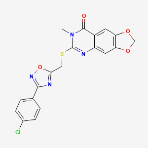 molecular formula C19H13ClN4O4S B2905104 6-(((3-(4-chlorophenyl)-1,2,4-oxadiazol-5-yl)methyl)thio)-7-methyl-[1,3]dioxolo[4,5-g]quinazolin-8(7H)-one CAS No. 1112026-35-3