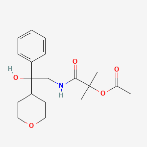 molecular formula C19H27NO5 B2905118 1-((2-羟基-2-苯基-2-(四氢-2H-吡喃-4-基)乙基)氨基)-2-甲基-1-氧代丙烷-2-基乙酸酯 CAS No. 2180010-64-2