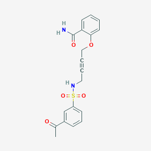 molecular formula C19H18N2O5S B2905149 2-((4-(3-Acetylphenylsulfonamido)but-2-yn-1-yl)oxy)benzamide CAS No. 1448057-92-8