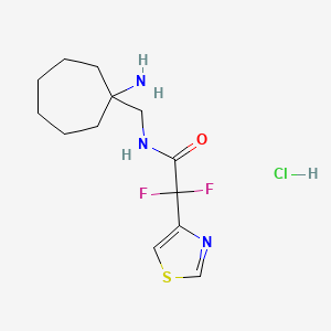 molecular formula C13H20ClF2N3OS B2905154 N-[(1-Aminocycloheptyl)methyl]-2,2-difluoro-2-(1,3-thiazol-4-yl)acetamide;hydrochloride CAS No. 2416229-96-2