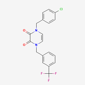 molecular formula C19H14ClF3N2O2 B2905196 1-[(4-Chlorophenyl)methyl]-4-[[3-(trifluoromethyl)phenyl]methyl]pyrazine-2,3-dione CAS No. 904524-54-5