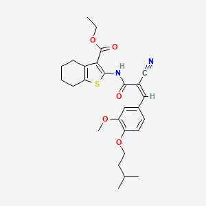 molecular formula C27H32N2O5S B2905201 Ethyl 2-[[(Z)-2-cyano-3-[3-methoxy-4-(3-methylbutoxy)phenyl]prop-2-enoyl]amino]-4,5,6,7-tetrahydro-1-benzothiophene-3-carboxylate CAS No. 732266-35-2