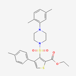 molecular formula C26H30N2O4S2 B2905209 Ethyl 3-{[4-(2,5-dimethylphenyl)piperazin-1-yl]sulfonyl}-4-(4-methylphenyl)thiophene-2-carboxylate CAS No. 946322-91-4