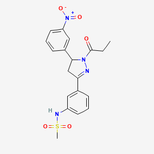 molecular formula C19H20N4O5S B2905220 N-(3-(5-(3-nitrophenyl)-1-propionyl-4,5-dihydro-1H-pyrazol-3-yl)phenyl)methanesulfonamide CAS No. 851719-06-7