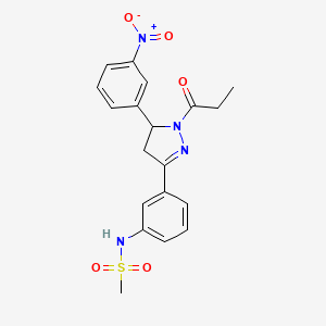 molecular formula C19H20N4O5S B2905220 N-(3-(5-(3-硝基苯基)-1-丙酰基-4,5-二氢-1H-吡唑-3-基)苯基)甲磺酰胺 CAS No. 851719-06-7