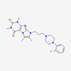 molecular formula C24H30FN7O2 B2905230 8-(3-(4-(2-fluorophenyl)piperazin-1-yl)propyl)-1,3,6,7-tetramethyl-1H-imidazo[2,1-f]purine-2,4(3H,8H)-dione CAS No. 923179-20-8