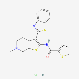 molecular formula C20H18ClN3OS3 B2905231 N-(3-(苯并[d]噻唑-2-基)-6-甲基-4,5,6,7-四氢噻吩并[2,3-c]吡啶-2-基)噻吩-2-甲酰胺盐酸盐 CAS No. 1216506-14-7