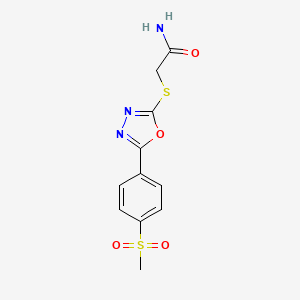 molecular formula C11H11N3O4S2 B2905246 2-{5-[4-(Methylsulfonyl)phenyl]-1,3,4-oxadiazol-2-ylthio}acetamide CAS No. 923139-34-8
