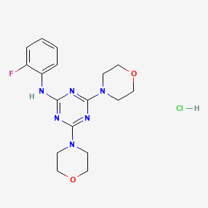 molecular formula C17H22ClFN6O2 B2905254 N-(2-fluorophenyl)-4,6-dimorpholino-1,3,5-triazin-2-amine hydrochloride CAS No. 1179473-48-3