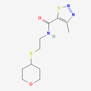 molecular formula C11H17N3O2S2 B2905255 4-methyl-N-(2-((tetrahydro-2H-pyran-4-yl)thio)ethyl)-1,2,3-thiadiazole-5-carboxamide CAS No. 2034263-04-0