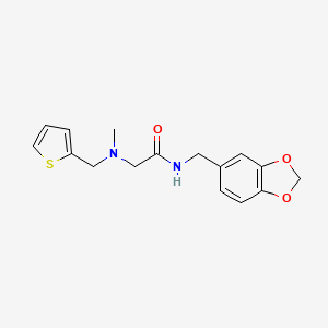 molecular formula C16H18N2O3S B2905270 N-(1,3-benzodioxol-5-ylmethyl)-2-[methyl(thiophen-2-ylmethyl)amino]acetamide CAS No. 1789229-69-1