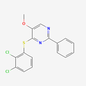 molecular formula C17H12Cl2N2OS B2905275 4-[(2,3-二氯苯基)硫烷基]-5-甲氧基-2-苯基嘧啶 CAS No. 477872-61-0