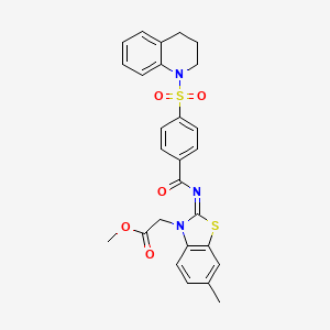 molecular formula C27H25N3O5S2 B2905291 (Z)-methyl 2-(2-((4-((3,4-dihydroquinolin-1(2H)-yl)sulfonyl)benzoyl)imino)-6-methylbenzo[d]thiazol-3(2H)-yl)acetate CAS No. 865197-36-0