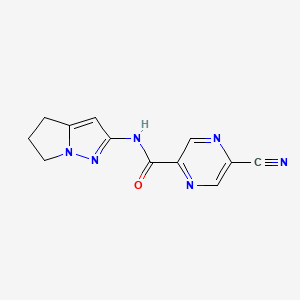 molecular formula C12H10N6O B2905296 5-Cyano-N-(5,6-dihydro-4H-pyrrolo[1,2-b]pyrazol-2-yl)pyrazine-2-carboxamide CAS No. 2411304-65-7