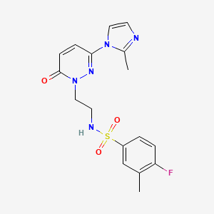 molecular formula C17H18FN5O3S B2905313 4-fluoro-3-methyl-N-(2-(3-(2-methyl-1H-imidazol-1-yl)-6-oxopyridazin-1(6H)-yl)ethyl)benzenesulfonamide CAS No. 1351645-52-7