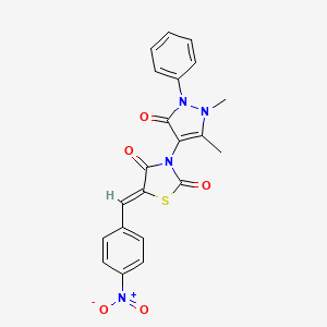 molecular formula C21H16N4O5S B2905316 (Z)-3-(1,5-dimethyl-3-oxo-2-phenyl-2,3-dihydro-1H-pyrazol-4-yl)-5-(4-nitrobenzylidene)thiazolidine-2,4-dione CAS No. 299954-20-4