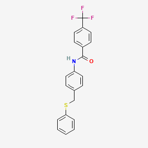 molecular formula C21H16F3NOS B2905317 N-{4-[(phenylsulfanyl)methyl]phenyl}-4-(trifluoromethyl)benzenecarboxamide CAS No. 321431-86-1