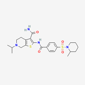 molecular formula C24H32N4O4S2 B2905337 6-异丙基-2-(4-((2-甲基哌啶-1-基)磺酰基)苯甲酰胺)-4,5,6,7-四氢噻吩并[2,3-c]吡啶-3-甲酰胺 CAS No. 449768-63-2