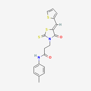 molecular formula C18H16N2O2S3 B2905343 (Z)-3-(4-oxo-5-(thiophen-2-ylmethylene)-2-thioxothiazolidin-3-yl)-N-(p-tolyl)propanamide CAS No. 314751-73-0