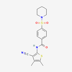 molecular formula C19H21N3O3S2 B2905350 N-(3-cyano-4,5-dimethylthiophen-2-yl)-4-piperidin-1-ylsulfonylbenzamide CAS No. 896301-30-7