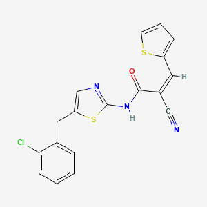 molecular formula C18H12ClN3OS2 B2905351 (Z)-N-(5-(2-chlorobenzyl)thiazol-2-yl)-2-cyano-3-(thiophen-2-yl)acrylamide CAS No. 1321961-74-3
