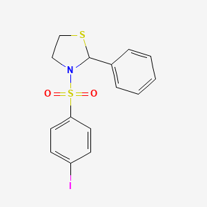 molecular formula C15H14INO2S2 B2905400 3-(4-Iodophenyl)sulfonyl-2-phenyl-1,3-thiazolidine CAS No. 497234-88-5