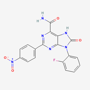 9-(2-fluorophenyl)-2-(4-nitrophenyl)-8-oxo-8,9-dihydro-7H-purine-6-carboxamide