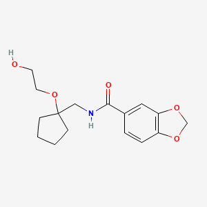 molecular formula C16H21NO5 B2905407 N-((1-(2-hydroxyethoxy)cyclopentyl)methyl)benzo[d][1,3]dioxole-5-carboxamide CAS No. 2180010-69-7