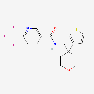 molecular formula C17H17F3N2O2S B2905413 N-((4-(thiophen-3-yl)tetrahydro-2H-pyran-4-yl)methyl)-6-(trifluoromethyl)nicotinamide CAS No. 2320957-28-4