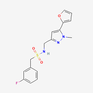 molecular formula C16H16FN3O3S B2905425 1-(3-fluorophenyl)-N-((5-(furan-2-yl)-1-methyl-1H-pyrazol-3-yl)methyl)methanesulfonamide CAS No. 1421500-43-7